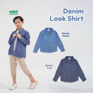 Minicottons Denim Look Shirt Kemeja motif Jeans Anak Unisex Fashion