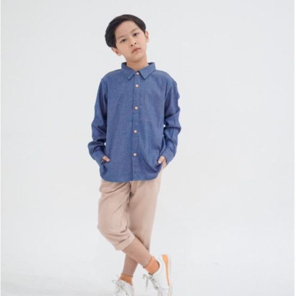 Minicottons Denim Look Shirt Kemeja motif Jeans Anak Unisex Fashion - Image 2