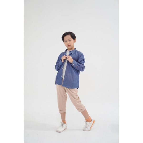 Minicottons Denim Look Shirt Kemeja motif Jeans Anak Unisex Fashion - Image 3