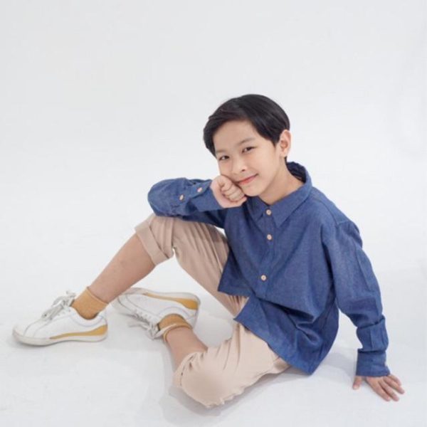 Minicottons Denim Look Shirt Kemeja motif Jeans Anak Unisex Fashion - Image 4