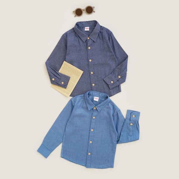Minicottons Denim Look Shirt Kemeja motif Jeans Anak Unisex Fashion - Image 5