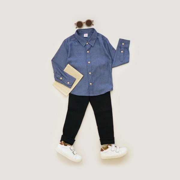 Minicottons Denim Look Shirt Kemeja motif Jeans Anak Unisex Fashion - Image 6