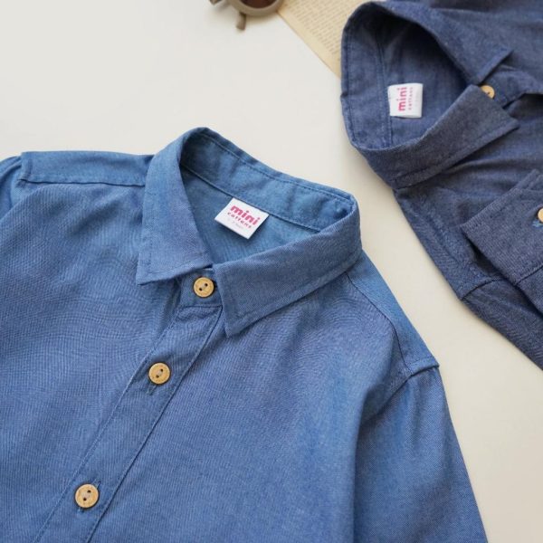 Minicottons Denim Look Shirt Kemeja motif Jeans Anak Unisex Fashion - Image 7