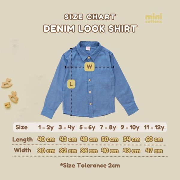 Minicottons Denim Look Shirt Kemeja motif Jeans Anak Unisex Fashion - Image 8