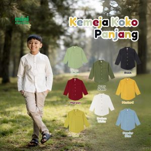 MINI COTTONS Kemeja Koko Anak Lengan Panjang Kemko Muslim Linen Baju Katun Setelan