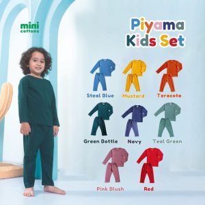 MINI COTTONS Setelan Piyama Set Baju Tidur Anak Kaos Polos Celana Motif Fashion