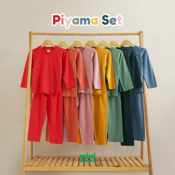 MINI COTTONS Setelan Piyama Set Baju Tidur Anak Kaos Polos Celana Motif Fashion - Image 2