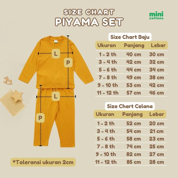 MINI COTTONS Setelan Piyama Set Baju Tidur Anak Kaos Polos Celana Motif Fashion - Image 9