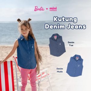 Barbie x Minicottons Atasan Kemeja Kutung Denim Jeans Baju Anak Perempuan 2-12 Tahun