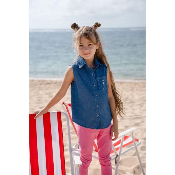 Barbie x Minicottons Atasan Kemeja Kutung Denim Jeans Baju Anak Perempuan 2-12 Tahun - Image 2