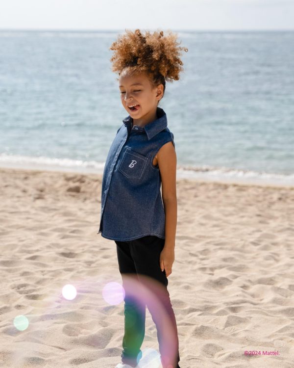 Barbie x Minicottons Atasan Kemeja Kutung Denim Jeans Baju Anak Perempuan 2-12 Tahun - Image 3