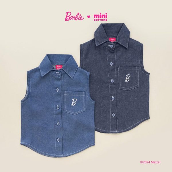 Barbie x Minicottons Atasan Kemeja Kutung Denim Jeans Baju Anak Perempuan 2-12 Tahun - Image 5