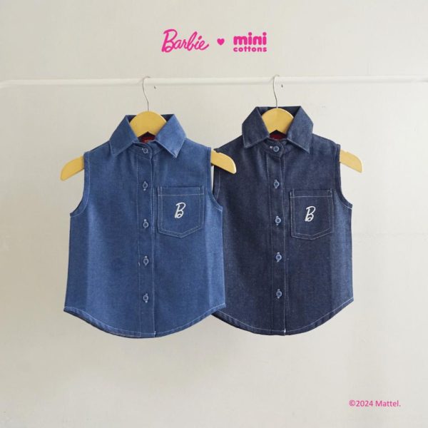 Barbie x Minicottons Atasan Kemeja Kutung Denim Jeans Baju Anak Perempuan 2-12 Tahun - Image 6