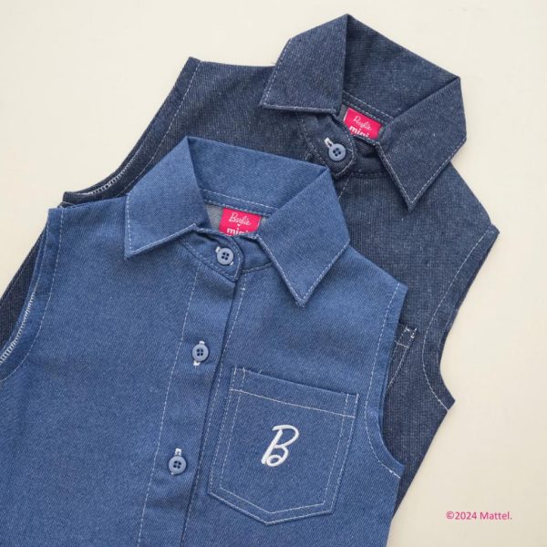 Barbie x Minicottons Atasan Kemeja Kutung Denim Jeans Baju Anak Perempuan 2-12 Tahun - Image 7