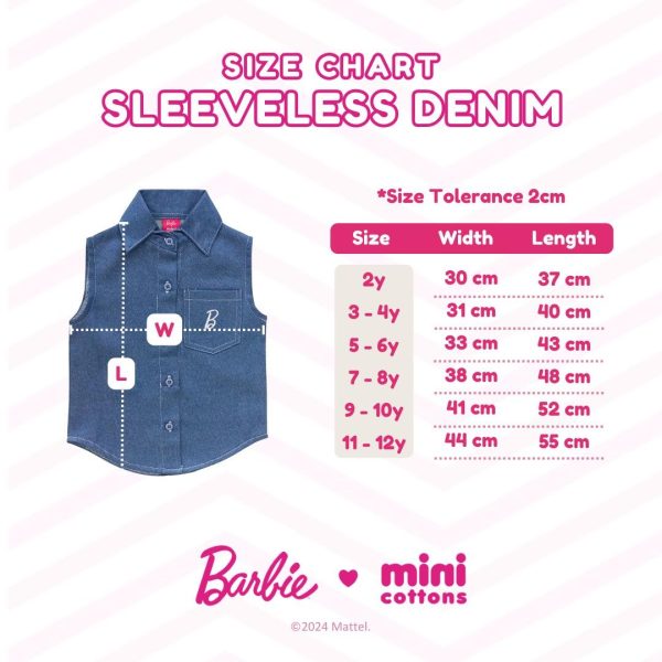 Barbie x Minicottons Atasan Kemeja Kutung Denim Jeans Baju Anak Perempuan 2-12 Tahun - Image 8