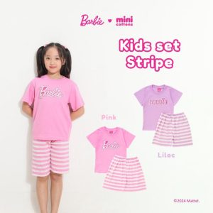 Barbie x Minicottons Kids Set Stripe Setelan Salur Anak Perempuan 2-12 Tahun