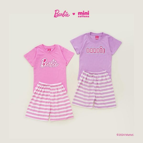 Barbie x Minicottons Kids Set Stripe Setelan Salur Anak Perempuan 2-12 Tahun - Image 2