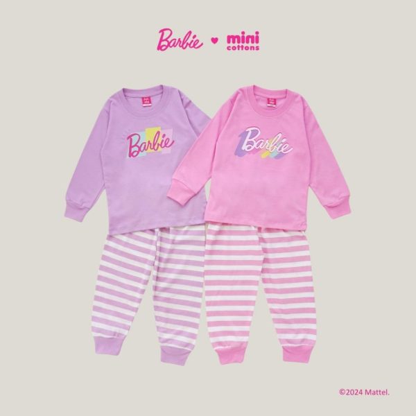Barbie x Minicottons Baju Piyama Set Salur Striped Anak Perempuan 2-12 Tahun - Image 2