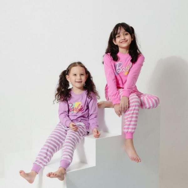 Barbie x Minicottons Baju Piyama Set Salur Striped Anak Perempuan 2-12 Tahun - Image 3