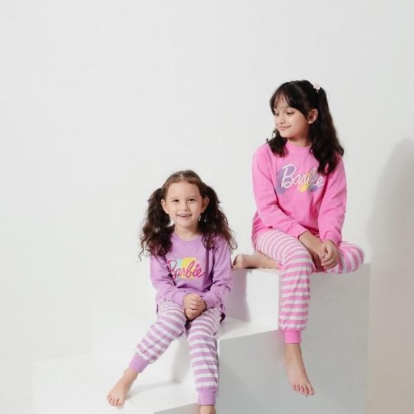 Barbie x Minicottons Baju Piyama Set Salur Striped Anak Perempuan 2-12 Tahun - Image 4