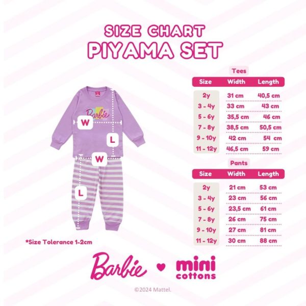 Barbie x Minicottons Baju Piyama Set Salur Striped Anak Perempuan 2-12 Tahun - Image 7