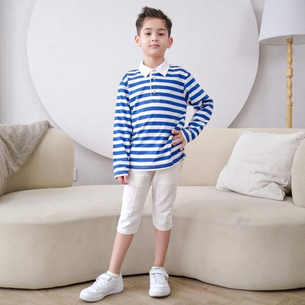 MINI COTTONS Long Sleeve Polo Stripe Tshirt Lengan Panjang Polo Salur Anak Unisex 1-12 Tahun - Image 3