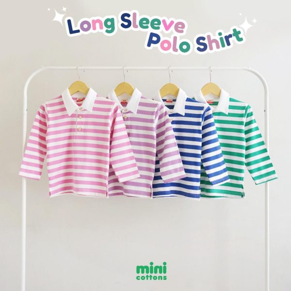 MINI COTTONS Long Sleeve Polo Stripe Tshirt Lengan Panjang Polo Salur Anak Unisex 1-12 Tahun - Image 5