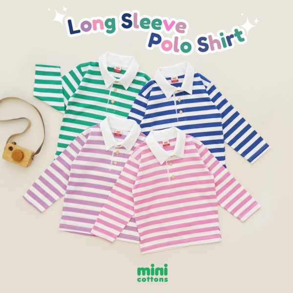 MINI COTTONS Long Sleeve Polo Stripe Tshirt Lengan Panjang Polo Salur Anak Unisex 1-12 Tahun - Image 6