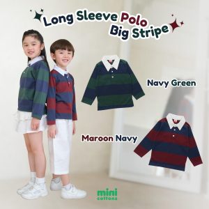MINI COTTONS Long Sleeve Polo Big Stripe Tshirt Lengan Panjang Polo Salur Anak Unisex 1-12 Tahun