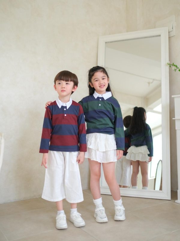 MINI COTTONS Long Sleeve Polo Big Stripe Tshirt Lengan Panjang Polo Salur Anak Unisex 1-12 Tahun - Image 2