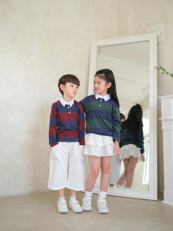 MINI COTTONS Long Sleeve Polo Big Stripe Tshirt Lengan Panjang Polo Salur Anak Unisex 1-12 Tahun - Image 3