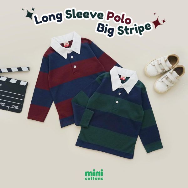 MINI COTTONS Long Sleeve Polo Big Stripe Tshirt Lengan Panjang Polo Salur Anak Unisex 1-12 Tahun - Image 6