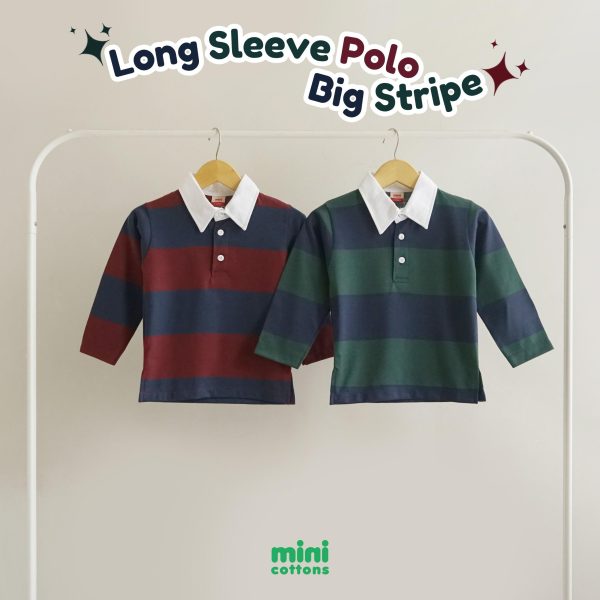 MINI COTTONS Long Sleeve Polo Big Stripe Tshirt Lengan Panjang Polo Salur Anak Unisex 1-12 Tahun - Image 7