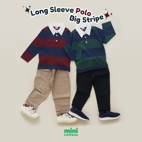 MINI COTTONS Long Sleeve Polo Big Stripe Tshirt Lengan Panjang Polo Salur Anak Unisex 1-12 Tahun - Image 9