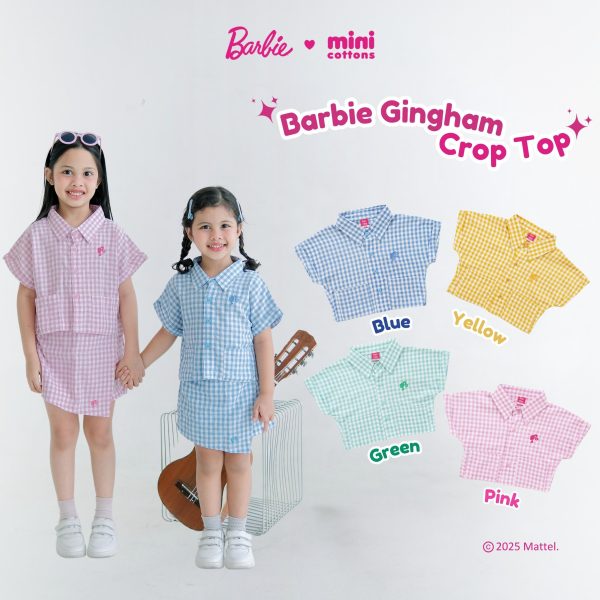 Barbie x Minicottons Kemeja Gingham Crop Top Baju Anak Perempuan 1-12 Tahun 100% Katun