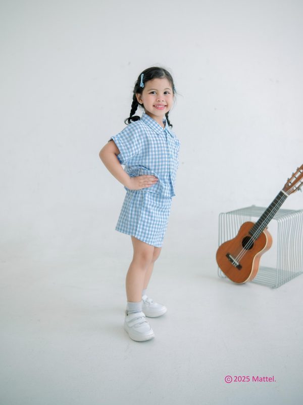 Barbie x Minicottons Kemeja Gingham Crop Top Baju Anak Perempuan 1-12 Tahun 100% Katun - Image 3