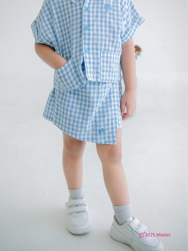 Barbie x Minicottons Kemeja Gingham Crop Top Baju Anak Perempuan 1-12 Tahun 100% Katun - Image 4