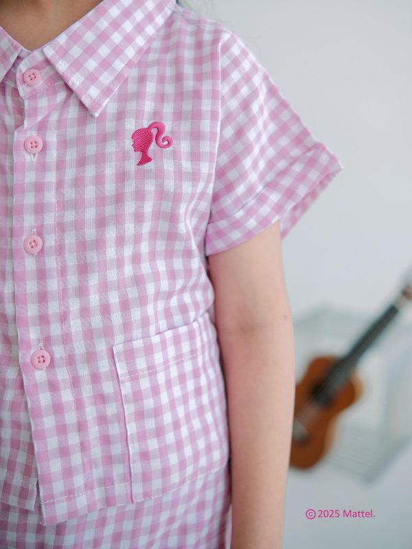 Barbie x Minicottons Kemeja Gingham Crop Top Baju Anak Perempuan 1-12 Tahun 100% Katun - Image 5