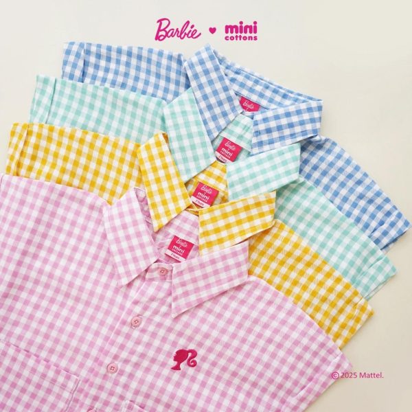 Barbie x Minicottons Kemeja Gingham Crop Top Baju Anak Perempuan 1-12 Tahun 100% Katun - Image 6