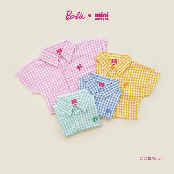 Barbie x Minicottons Kemeja Gingham Crop Top Baju Anak Perempuan 1-12 Tahun 100% Katun - Image 7