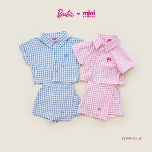 Barbie x Minicottons Kemeja Gingham Crop Top Baju Anak Perempuan 1-12 Tahun 100% Katun - Image 8