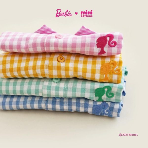 Barbie x Minicottons Kemeja Gingham Crop Top Baju Anak Perempuan 1-12 Tahun 100% Katun - Image 9