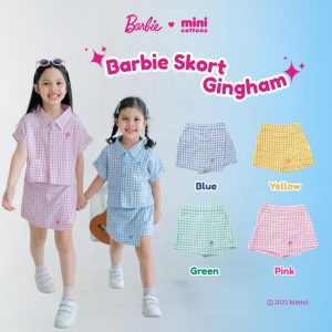 Barbie x Minicottons Girls Skort Gingham Rok Anak Perempuan 2-12 Tahun