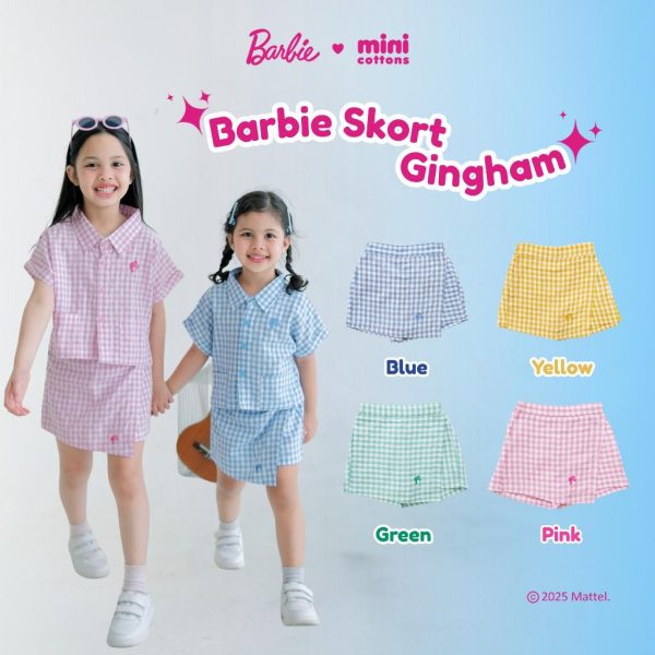Barbie x Minicottons Girls Skort Gingham Rok Anak Perempuan 2-12 Tahun