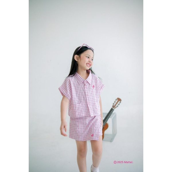 Barbie x Minicottons Girls Skort Gingham Rok Anak Perempuan 2-12 Tahun - Image 3