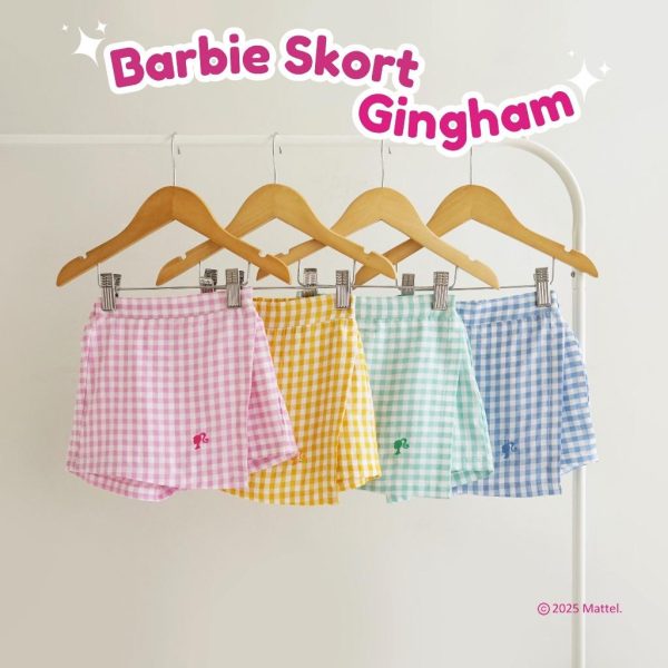 Barbie x Minicottons Girls Skort Gingham Rok Anak Perempuan 2-12 Tahun - Image 6