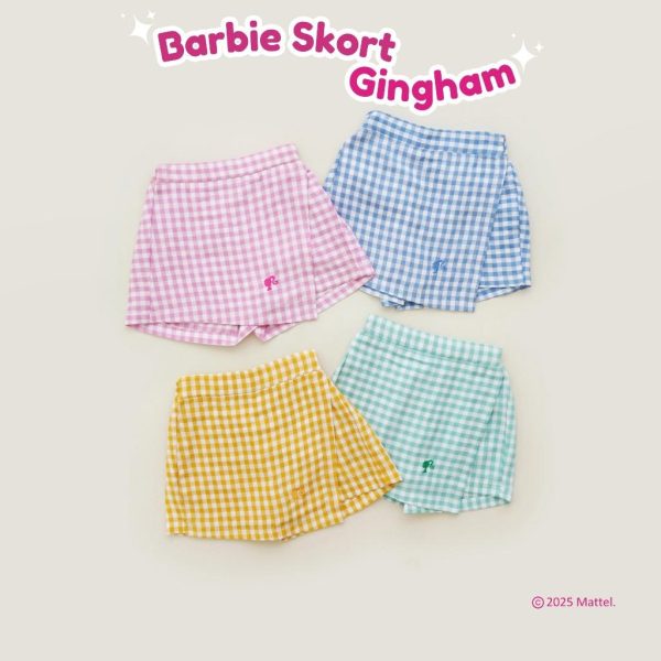 Barbie x Minicottons Girls Skort Gingham Rok Anak Perempuan 2-12 Tahun - Image 7