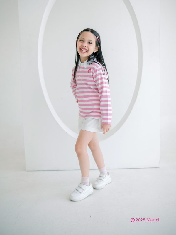 Barbie x Minicottons Long Sleeve Polo Stripe Tshirt Lengan Panjang Polo Salur Anak Unisex 1-12 Tahun - Image 4