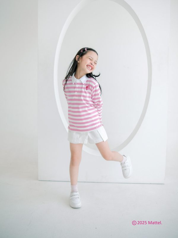 Barbie x Minicottons Long Sleeve Polo Stripe Tshirt Lengan Panjang Polo Salur Anak Unisex 1-12 Tahun - Image 5