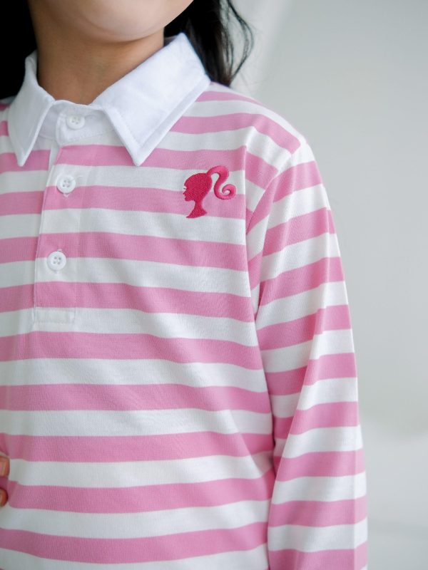 Barbie x Minicottons Long Sleeve Polo Stripe Tshirt Lengan Panjang Polo Salur Anak Unisex 1-12 Tahun - Image 6